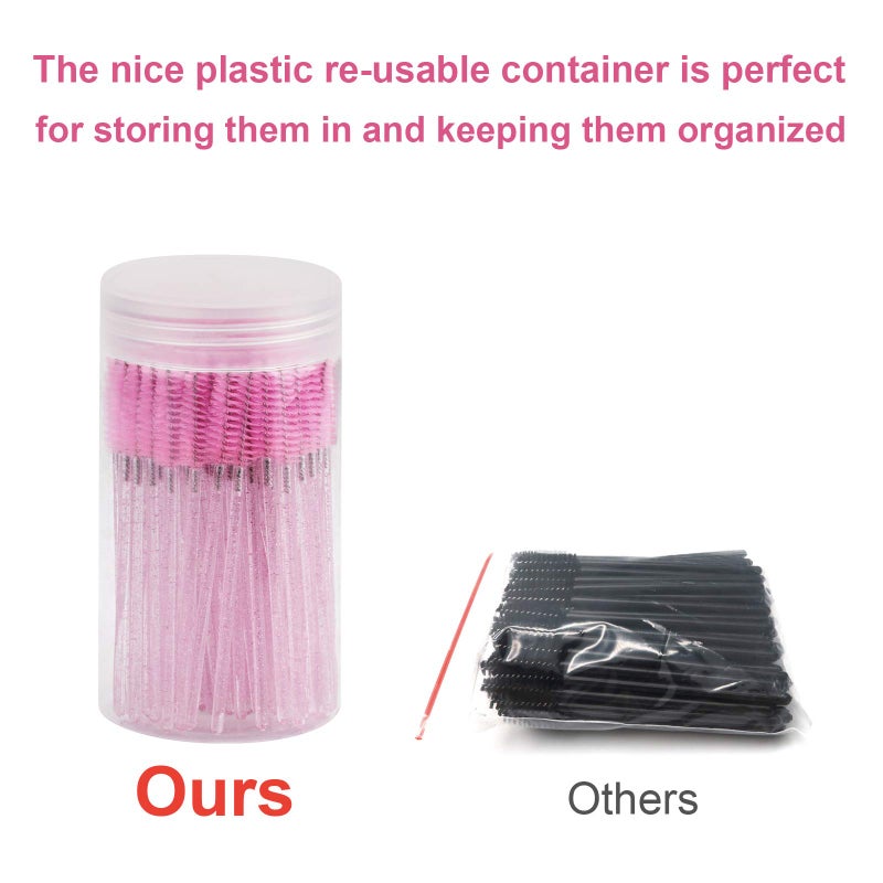 CHEFBEE 100PCS Disposable Eyelash Brush, Mascara Wands Makeup Brushes Applicators Kits for Eyelash Extensions and Eyebrow with Container (Light Pink) - Image 4