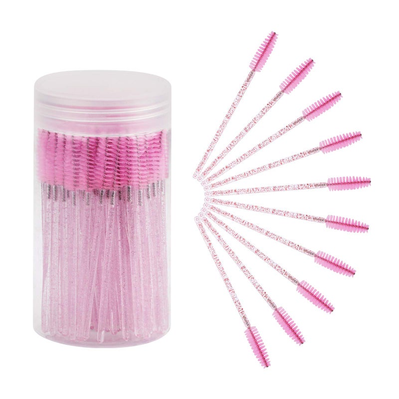 CHEFBEE 100PCS Disposable Eyelash Brush, Mascara Wands Makeup Brushes Applicators Kits for Eyelash Extensions and Eyebrow with Container (Light Pink) - Image 1