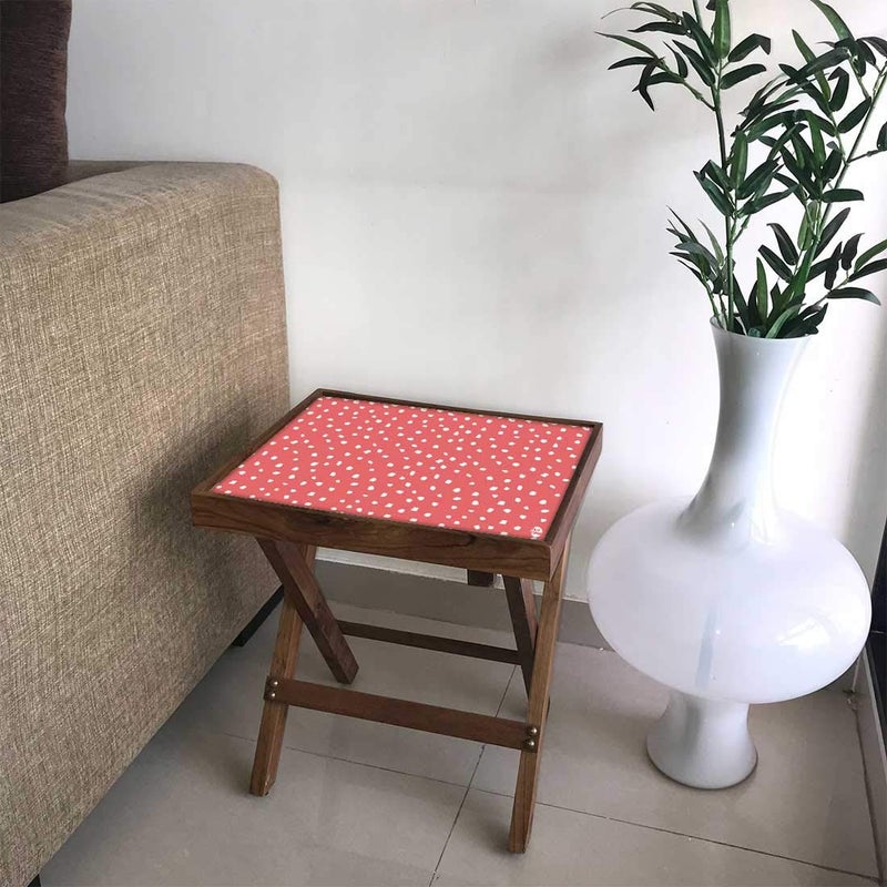 Nutcase Designer Teak Wood Side Table Folding Wooden Bedside Coffee Outdoor Picnic Table Peach Dots