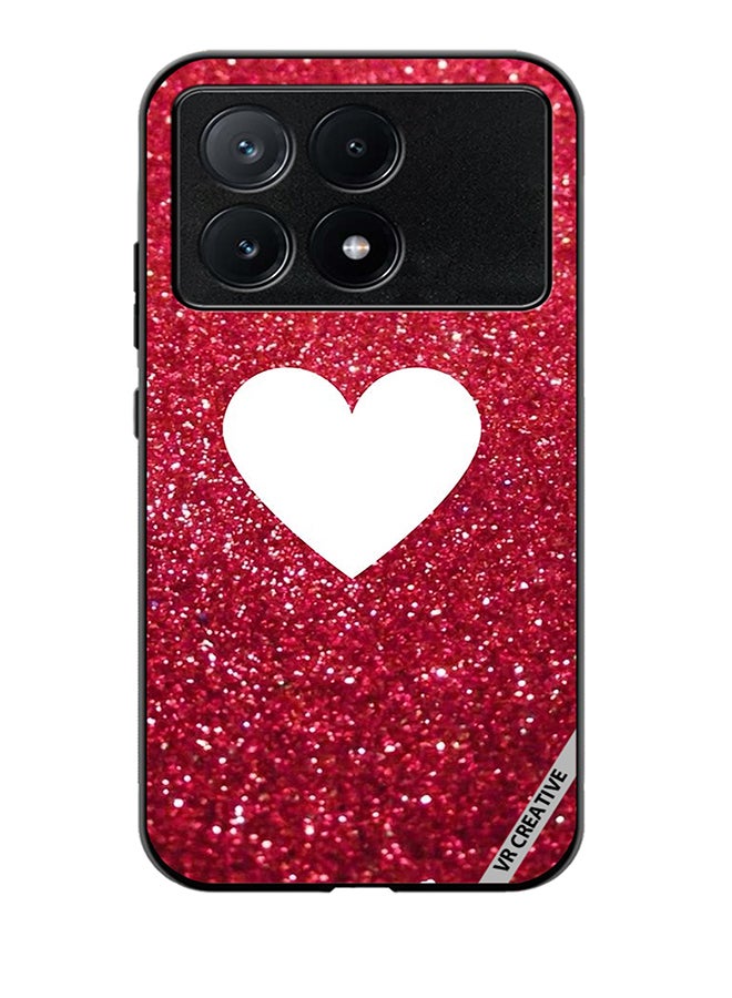 VR CREATIVE Protective Case Cover For Xiaomi Poco X6 Pro White Heart on Red Glitter Design Multicolour - Image 1