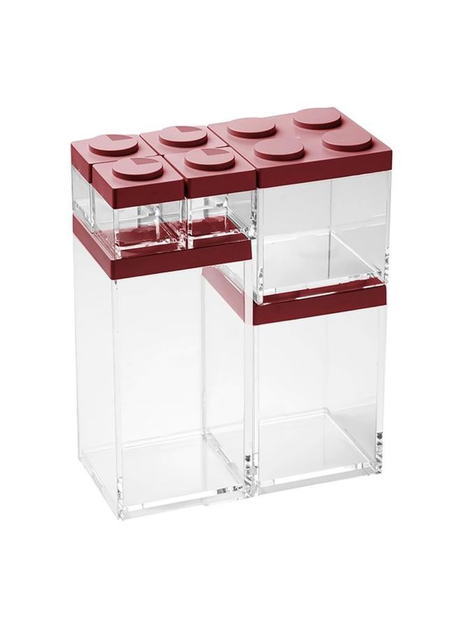 OMADA 7-Piece Plastic Brickstore Dishwasher Safe BPA Free Storage Box Set Red and Clear