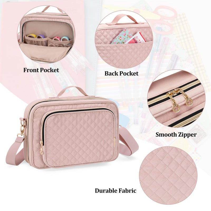 Teamoy Journal Supplies Storage Case, Journal Supplies Holder with Detachable Pen Slots, Travel Organizer Holder for B5 Notebooks, Planner, Pens, Journal Supplies and Accessories, Pink Quilted - Image 5