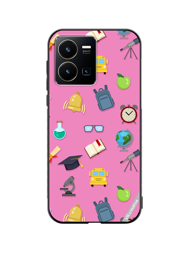 Protective Case Cover For Vivo Y35 Vector Seamless Pattern Of School Color Icons On Pink Design Multicolour
