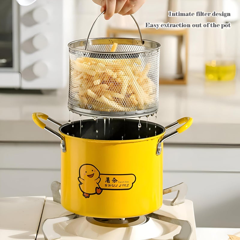 Generic Duck Shaped 3L Stainless Steel Deep Fryer with Basket, High Temperature Glass Lid, Wire Basket for Frying Foods, Stainless Steel Handle for Comfortable Grip - Image 2