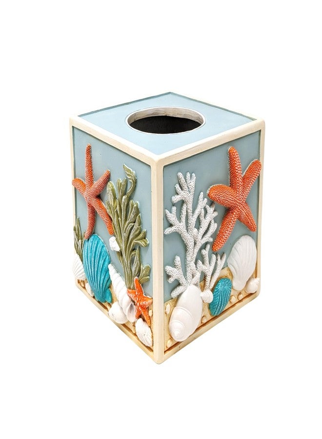 AMAJY Seaside Splendor Tissue Box Cover-3D Resin Ocean Elements with Seashells & Starfish - Coastal Beach Decor for Bathroom, Bedroom, Vanity Top, or Living Room - Premium Decorative Resin Tissue Box Holder - Image 1