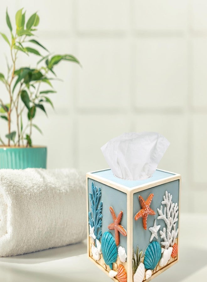 AMAJY Seaside Splendor Tissue Box Cover-3D Resin Ocean Elements with Seashells & Starfish - Coastal Beach Decor for Bathroom, Bedroom, Vanity Top, or Living Room - Premium Decorative Resin Tissue Box Holder - Image 5