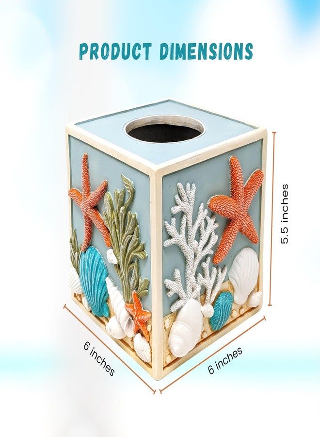 AMAJY Seaside Splendor Tissue Box Cover-3D Resin Ocean Elements with Seashells & Starfish - Coastal Beach Decor for Bathroom, Bedroom, Vanity Top, or Living Room - Premium Decorative Resin Tissue Box Holder - Image 2