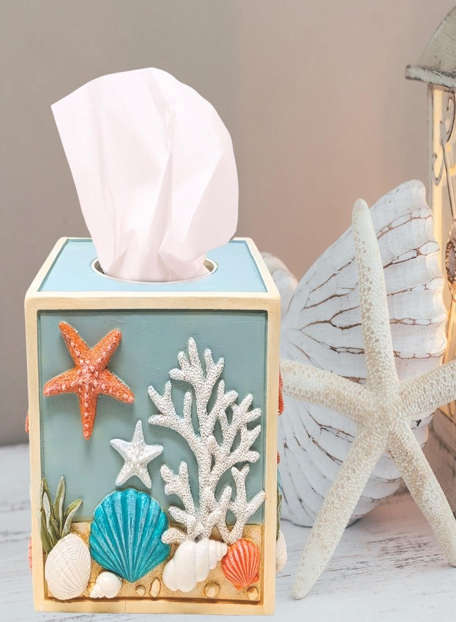 AMAJY Seaside Splendor Tissue Box Cover-3D Resin Ocean Elements with Seashells & Starfish - Coastal Beach Decor for Bathroom, Bedroom, Vanity Top, or Living Room - Premium Decorative Resin Tissue Box Holder - Image 4