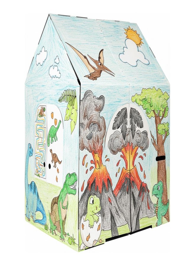 Easy Playhouse Cardboard Dinosaur House - Kids Art & Craft for Indoor & Outdoor Fun, Color Dino Species, 32inchesX26.5inchesX40.5inches - Image 1