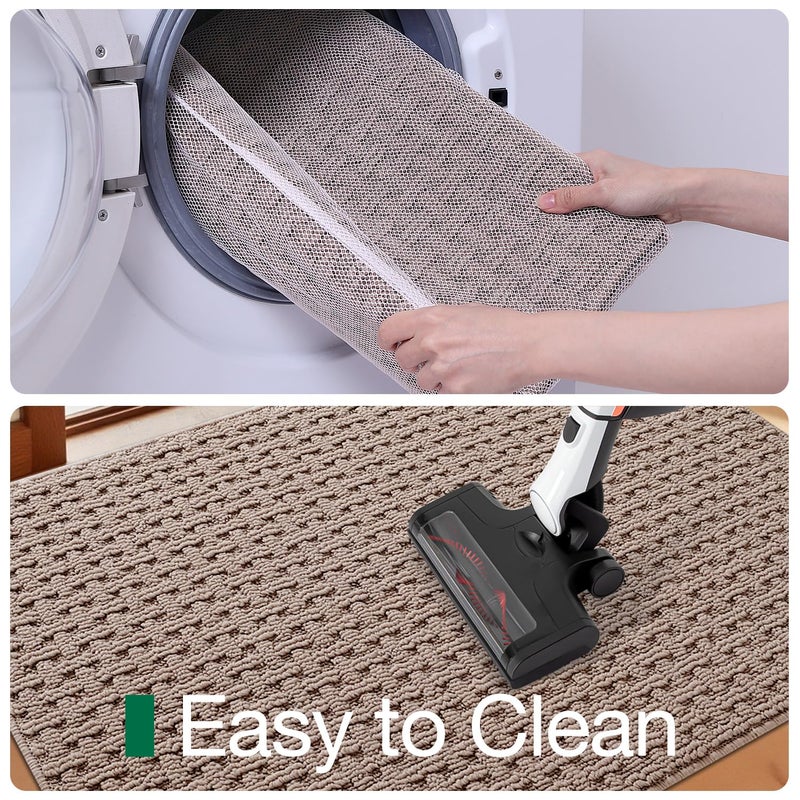 Lumi حصيرة باب قابلة للغسل LUMI داخلية 24x36، حصائر باب أمامية لالتقاط الأوساخ مع داخل ماص وظهر مطاطي غير قابل للانزلاق، حصيرة مدخل، بيج - Image 4