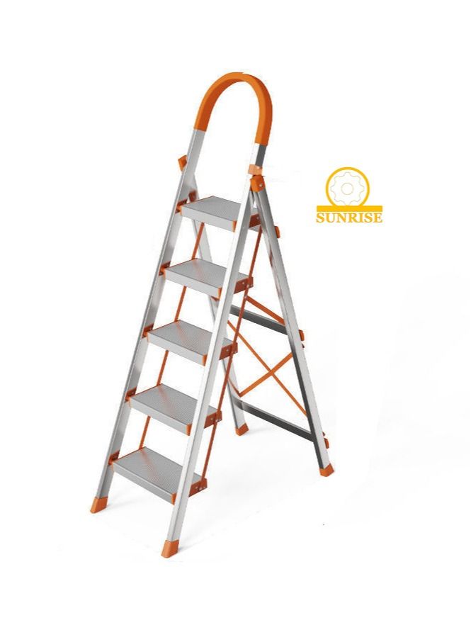 SUNRISE 5 Steps Ladder Aluminum Folding Step Stool With Anti Slip Sturdy And Wide Pedal Lightweight Portable Multi Use Step Ladder For Home And Kitchen Use Space Saving - Image 1