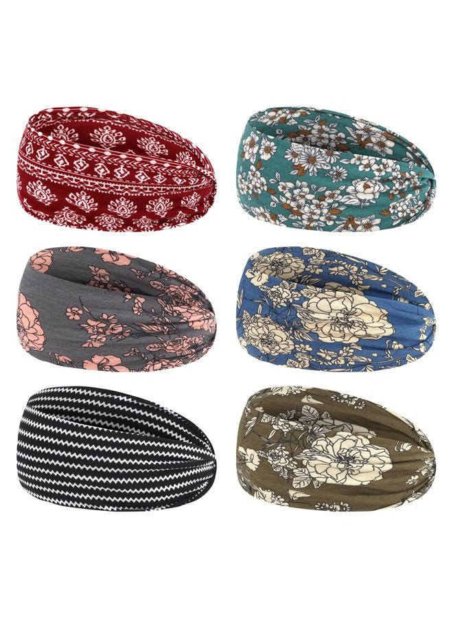 YARIEW 6Pcs Boho Headbands Head Bands Sweat Band Hair Wrap Headwrap Fashion Boho Wide Thick Workout Yoga Elastic Headbands Mens Cooling Running Sports Headband Sweatbands for Women - Image 1