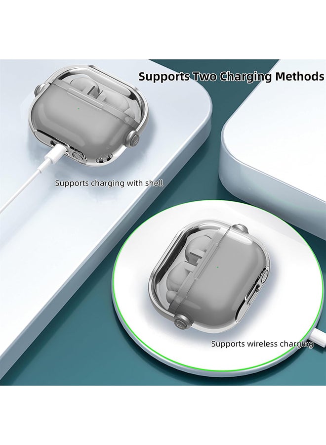 O Ozone For Samsung Galaxy Buds3 Case & Galaxy Buds 3 Pro Case Cover , Holder Clip Shockproof Flexible TPU Protection Case with Carabiner- Grey - Image 4