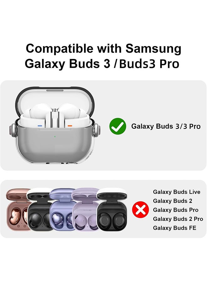O Ozone For Samsung Galaxy Buds3 Case & Galaxy Buds 3 Pro Case Cover , Holder Clip Shockproof Flexible TPU Protection Case with Carabiner- Grey - Image 2