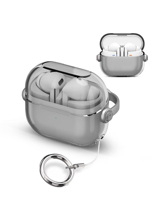 O Ozone For Samsung Galaxy Buds3 Case & Galaxy Buds 3 Pro Case Cover , Holder Clip Shockproof Flexible TPU Protection Case with Carabiner- Grey - Image 1