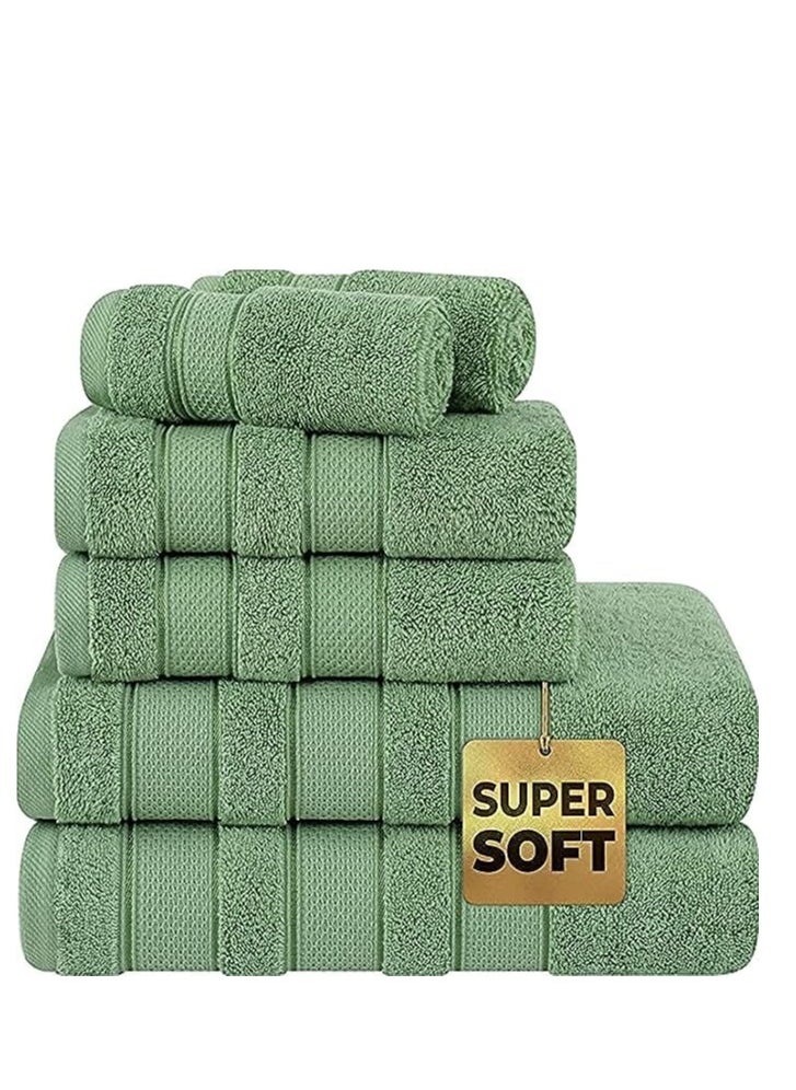 Safi Plus 6-Piece Towel Set 100% Turkish Genuine Cotton Super Soft & Absorbent Luxury Hotel Quality 600 GSM Cotton Bathroom Towels, 2 Bath Towels, 2 Hand Towels, 2 Washcloths, Sage Green  - Image 1