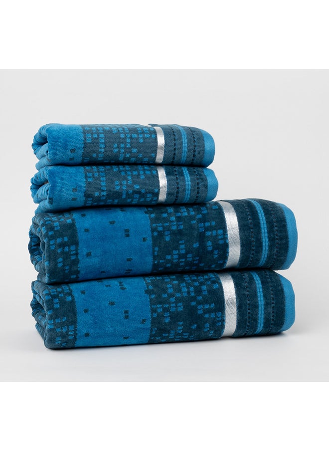 White Rose Towel 4 Piece Bathroom  Set - PIXEL - 500 GSM - 100% Cotton Velour - 2 Bath  70X140 cm & 2 Hand  50x90 cm -MultiColour - Modern Stripe Design - Luxury Touch - Extra Absorbent  - Image 3