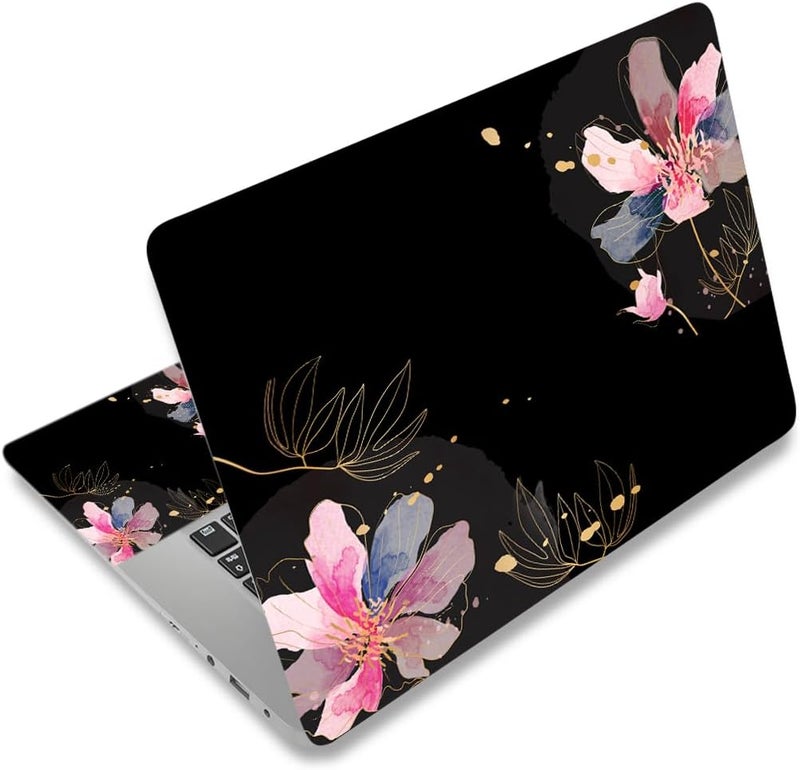 Laptop Skin Sticker Decal 15.6" 15.4" 12" 13" 13.3" 14" 15 inch Laptop Universal Vinyl Skin Stickers Cover Art Decal Notebook PC Personalized Protector, Black Painted Flower