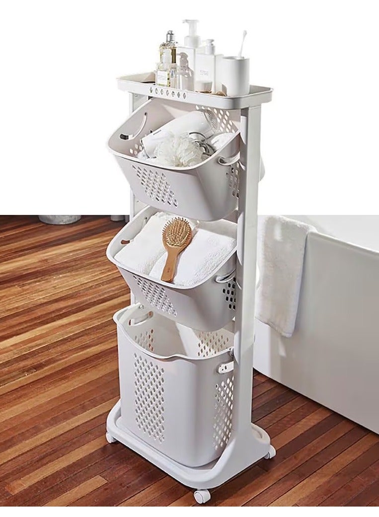 DubaiGallery 3-Layer Laundry Basket,Clothes Storage Basket with Universal Wheel Dirty Clothes Basket for Bathroom/Bedroom - Image 3