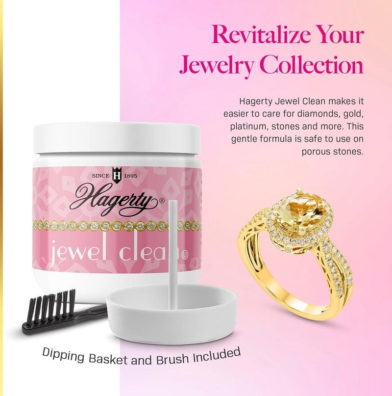 Hagerty Jewel Clean Jewelry Cleaner, 7 oz with Dipping Basket and Brush, Gently Cleans Diamonds, Precious Stones, Gold and Platinum, Ammonia-Free and Fragrance-Free Formula - Image 4