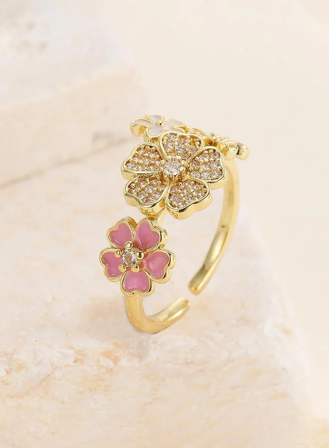 Take Two  Gold Tone Embellished Flower Accent Ring for Women | Best Price UAE
