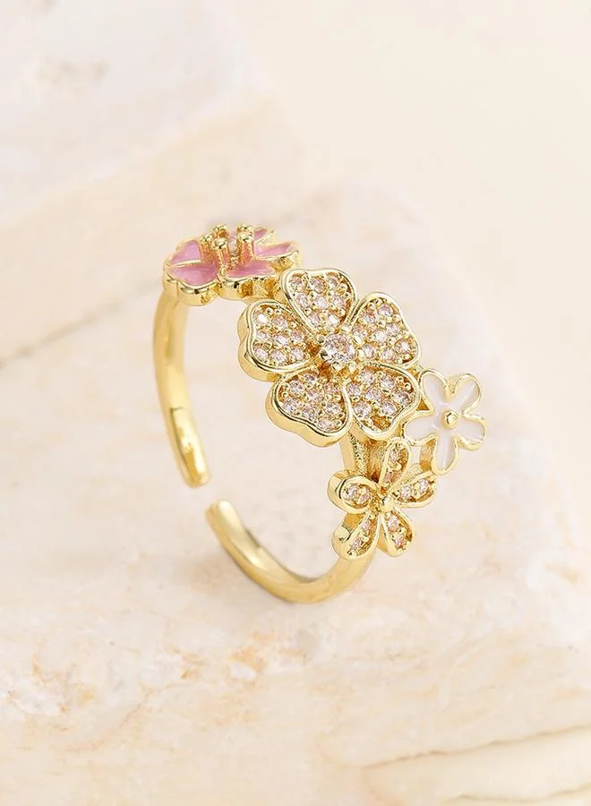 Take Two  Gold Tone Embellished Flower Accent Ring for Women | Best Price UAE
