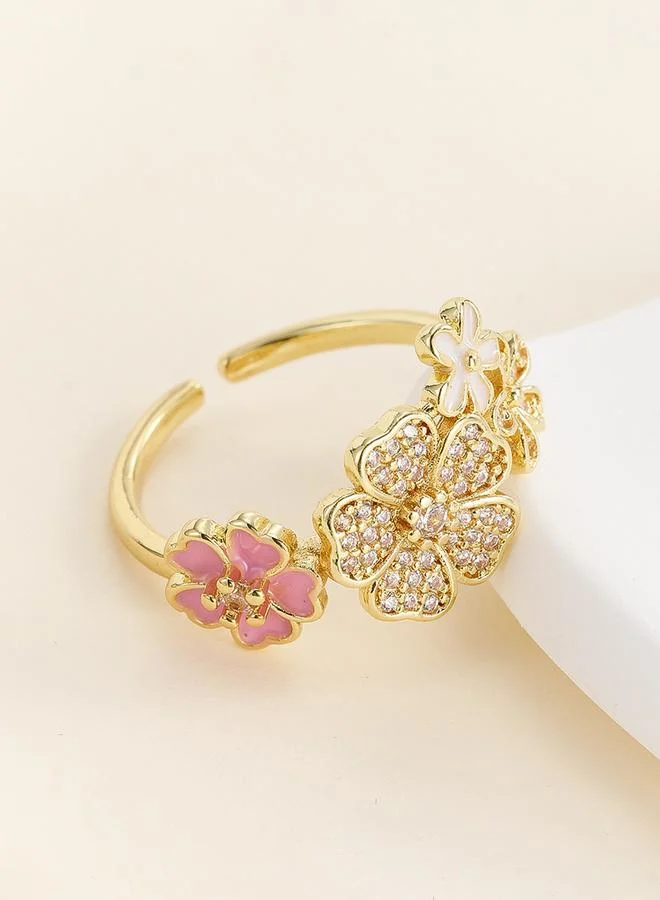 Take Two  Gold Tone Embellished Flower Accent Ring for Women | Best Price UAE