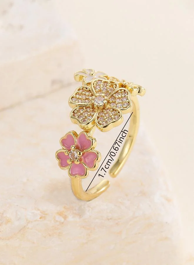 Take Two  Gold Tone Embellished Flower Accent Ring for Women | Best Price UAE