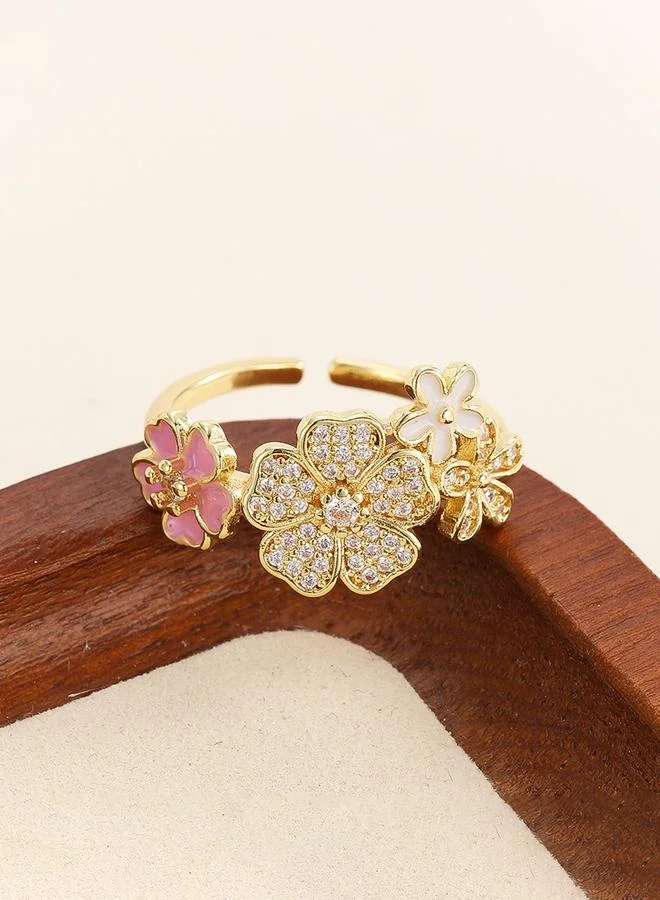 Take Two  Gold Tone Embellished Flower Accent Ring for Women | Best Price UAE