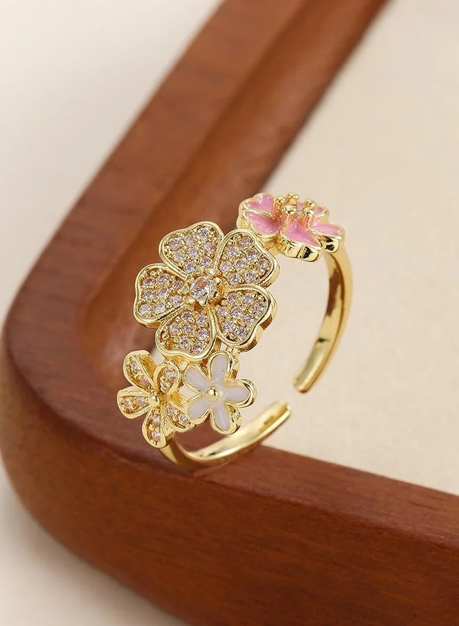 Gold Tone Embellished Flower Accent Ring