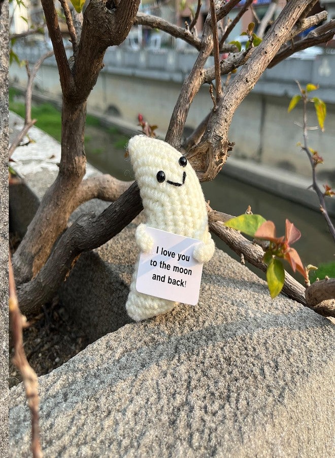 PLWalker Emotional Support Moon Gifts for Men Women, Cute Positive Crochet Crocheted Moon Plush Plushies Home Decor - Image 3