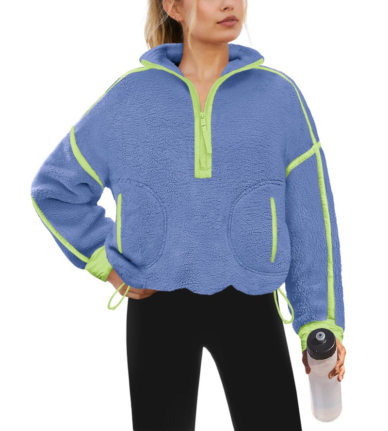 Yanekop 1/4 Zip Pullover Women Zip Up Sweatshirt Fleece Pullover Christmas Sweaters Long Sleeve V Neck Sweaters(Purple Blue,S) - Image 1