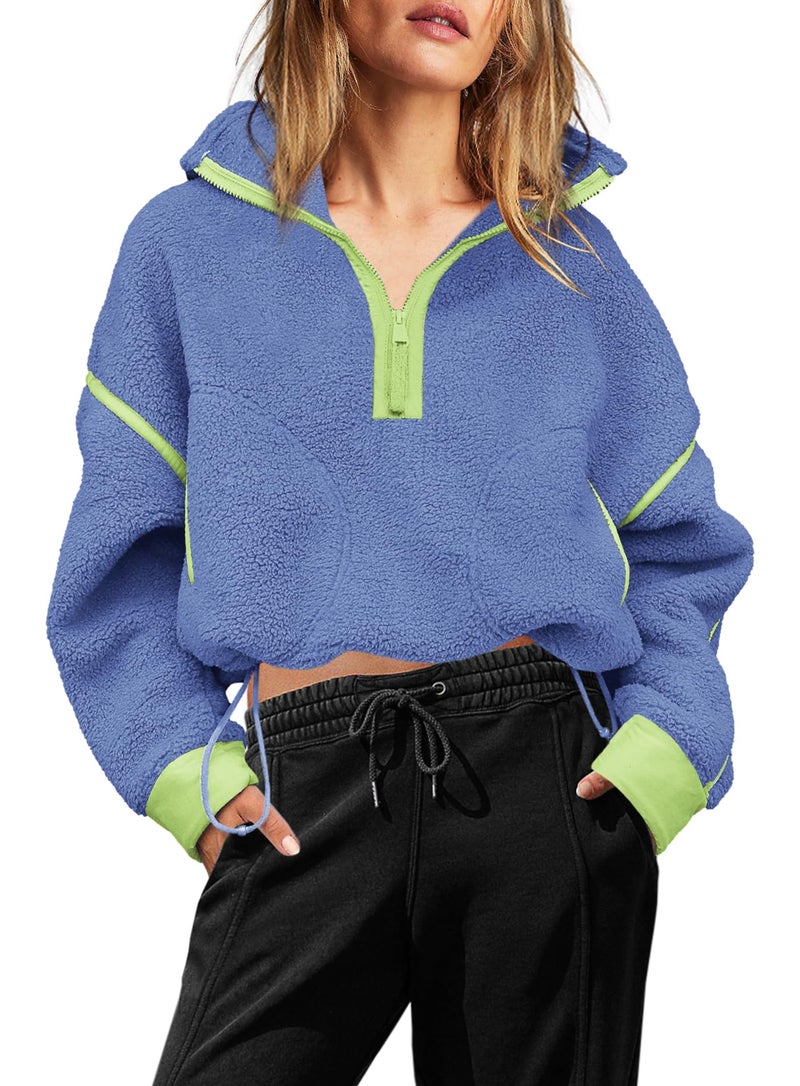 Yanekop 1/4 Zip Pullover Women Zip Up Sweatshirt Fleece Pullover Christmas Sweaters Long Sleeve V Neck Sweaters(Purple Blue,S) - Image 2