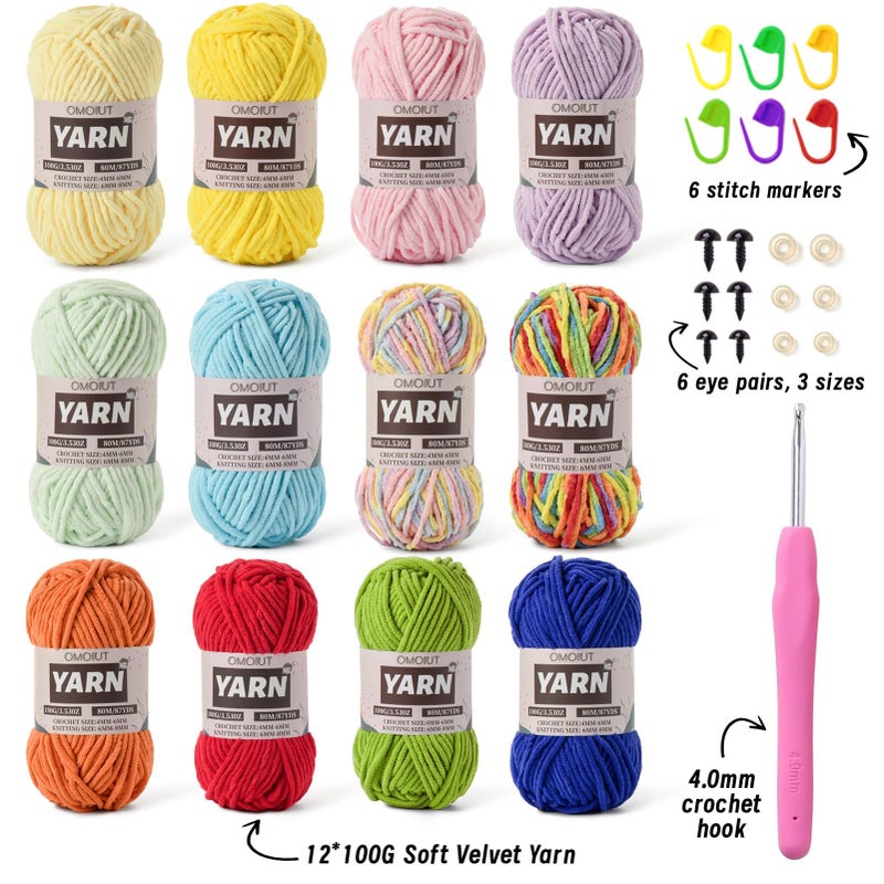 OMoiut 12 Pack Chunky Chenille Yarn for Crocheting, Bulky Velvet Yarn for Crochet, Baby Yarn for Crocheting Soft Blanket, 42.3 oz (1050 yds) Amigurumi Yarns for Craft Set C - Image 2