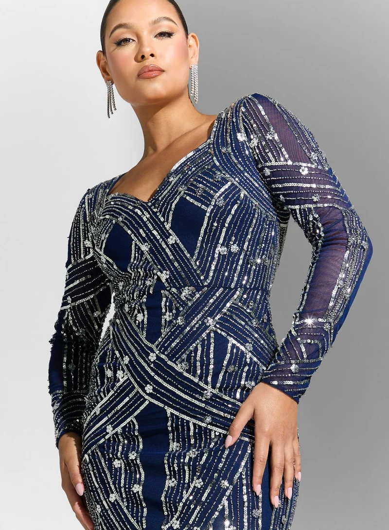Amelia Rose Embellished Sweetheart Neck Dress