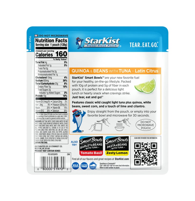 StarKist Smart Bowls Latin Citrus, 4.5 oz Pouch (Pack of 12) – Features Quinoa & Beans with Wild Caught Tuna - Image 3