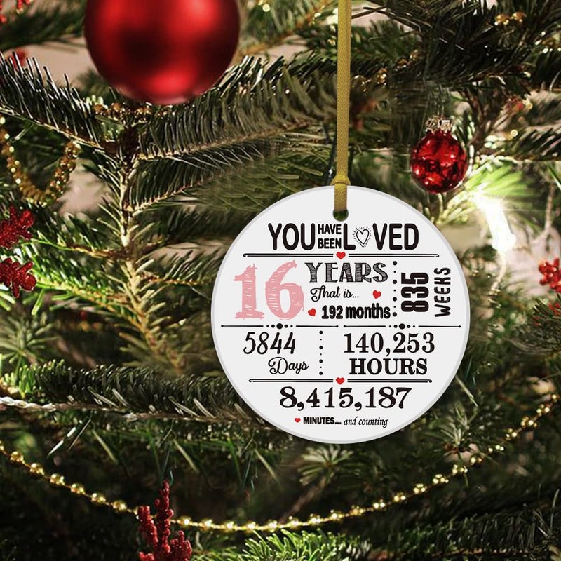 REWIDPARTY 16th Birthday Ornament Keepsake Personalized Birthday Gifts Idea Decoration for Teenagers Round Plaque Keepsake Happy for 16 Years 3"" Circle Ceramic Ornament with Gold Ribbon & Gift Box - Image 4