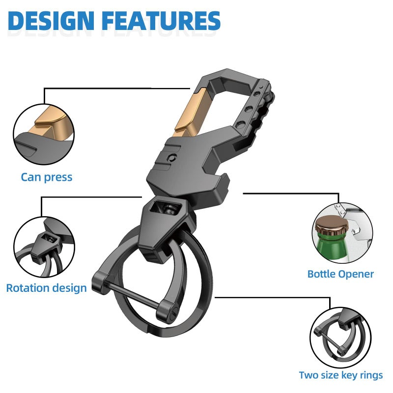 Mtverver Heavy Duty Key Chain with (1 key ring and 1 D-ring),Bottle Opener,Carabiner Car Key Chains (Black) - Image 4