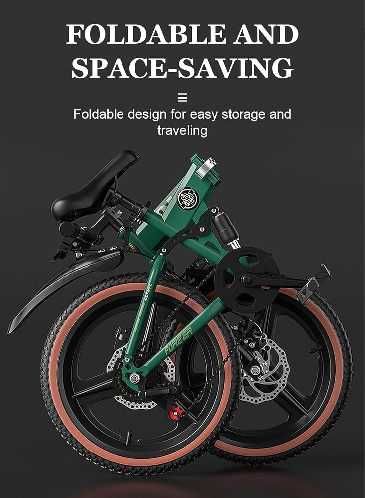 Sharpdo Kids Bike 18 Inch Foldable Mountain Bicycle High-Carbon Steel with Single-Speed Spoked Wheels, Boys and Girls Bike, Dual Disc Brakes, Adjustable Seat,Front Suspension Alloy, Green - Image 3