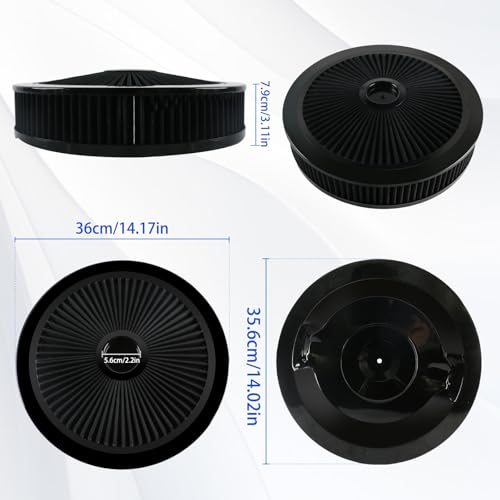 Ryansunoro High Flow 14"x3" Round Air Cleaner filter Kit Compatible with GMC Chevy Ford Chrysler Dodge V8 5-1/8" Carb Neck Chrome Lid, Washable Filter, 4330ABK - Image 5