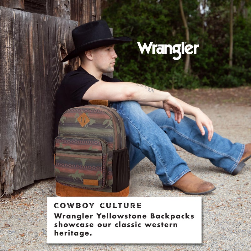 Wrangler Yellowstone Sturdy Backpack for Travel Classic Logo Water Resistant Casual Daypack for Travel with Padded Laptop Notebook Sleeve (Burgandy Patterned) - Image 4