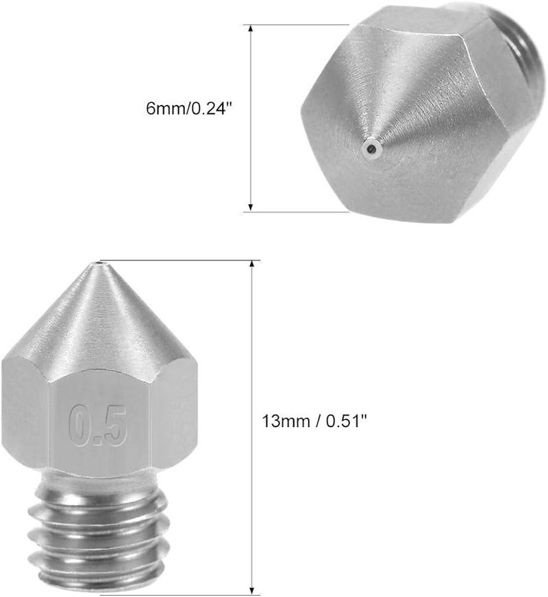 Stainless Steel 0 5mm 3D Printer Nozzle Head M6 Thread Replacement for MK8 1 75mm Extruder 2 Pieces - Image 3