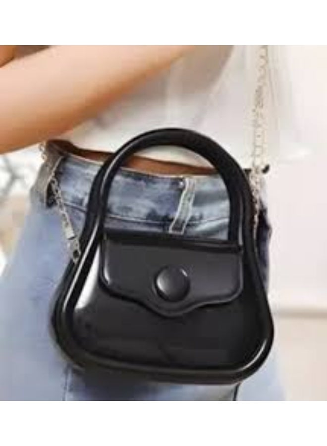 ازياء حقيبة كتف كروس صغيرة بيد سلسلة شنطة لون اسود - Image 4