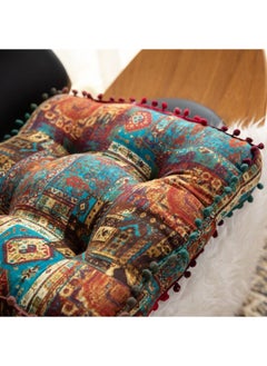 KYD Bohemian Patchwork Square Chair Seat Cushions for Dining Kitchen Office Chairs Patio Soft Cotton Linen Chair Pads 42x42 cm Blue  - Image 3