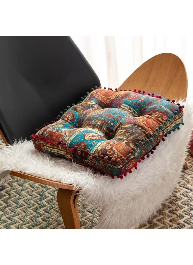 KYD Bohemian Patchwork Square Chair Seat Cushions for Dining Kitchen Office Chairs Patio Soft Cotton Linen Chair Pads 42x42 cm Blue  - Image 1