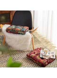 KYD Bohemian Patchwork Square Chair Seat Cushions for Dining Kitchen Office Chairs Patio Soft Cotton Linen Chair Pads 42x42 cm Blue  - Image 4