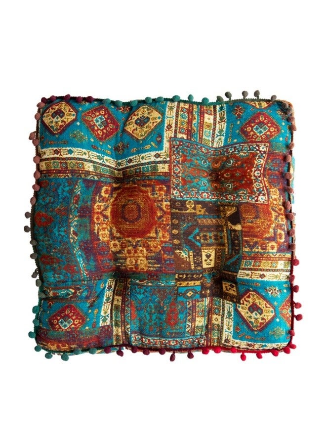 Bohemian Patchwork Square Chair Seat Cushions for Dining Kitchen Office Chairs Patio Soft Cotton Linen Chair Pads 42x42 cm Blue