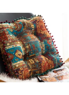 KYD Bohemian Patchwork Square Chair Seat Cushions for Dining Kitchen Office Chairs Patio Soft Cotton Linen Chair Pads 42x42 cm Blue  - Image 2