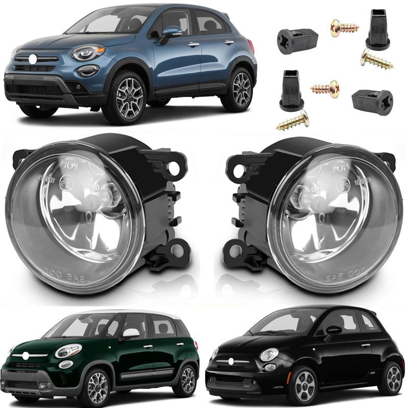 مصابيح ضباب أمامية مزدوجة من مستودع بريفير لجهة اليمين واليسار متوافقة مع فيات 500 2Door 20122018 500X 20192021 500L 20142020 تستبدل CH2592152 68202187AA باللون الأسود