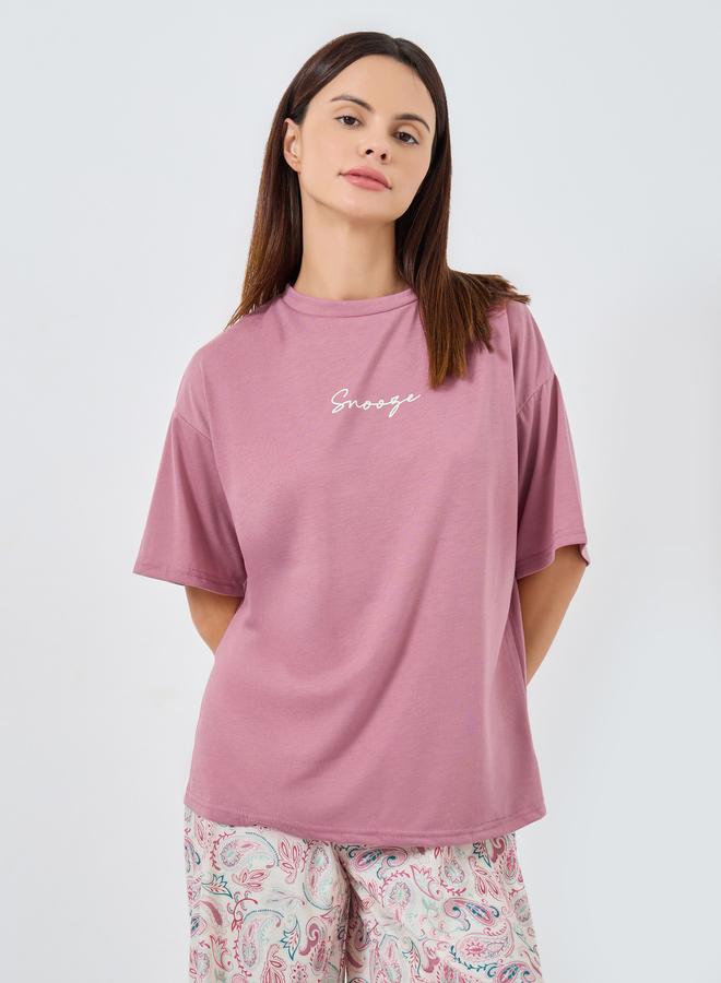 Styli Slogan T-Shirt and Paisley Print Pyjama Set - Image 2